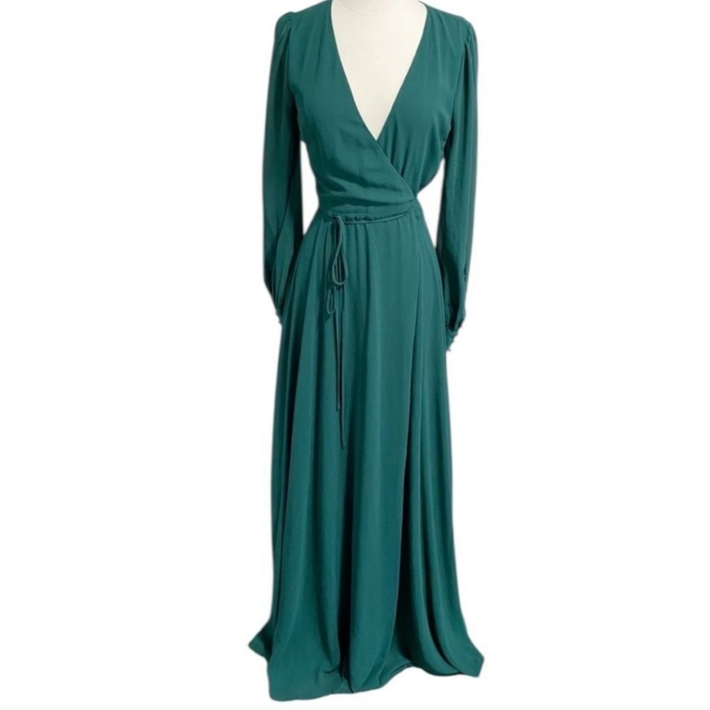 Lulu's Emerald Green Long Sleeve Wrap Gown Bohemian Bridesmaid Dress. Size XL - Picture 5 of 12